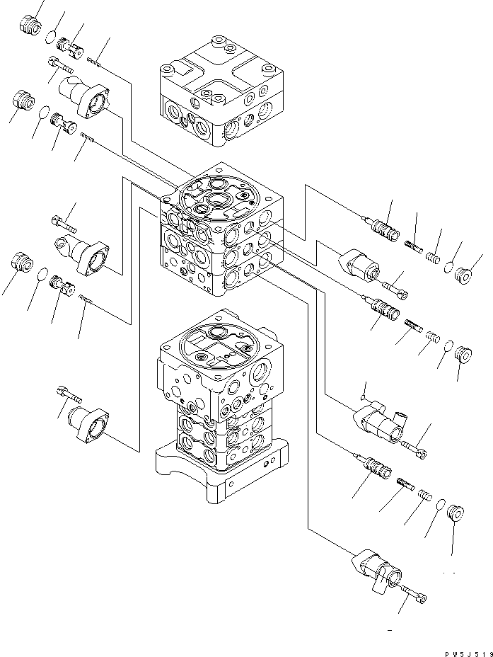 Komatsu parts book diagram for PC160LC-7E0 S/N 20001-UP (TIER 3): MAIN VALVE (7-VALVE) (4/28)