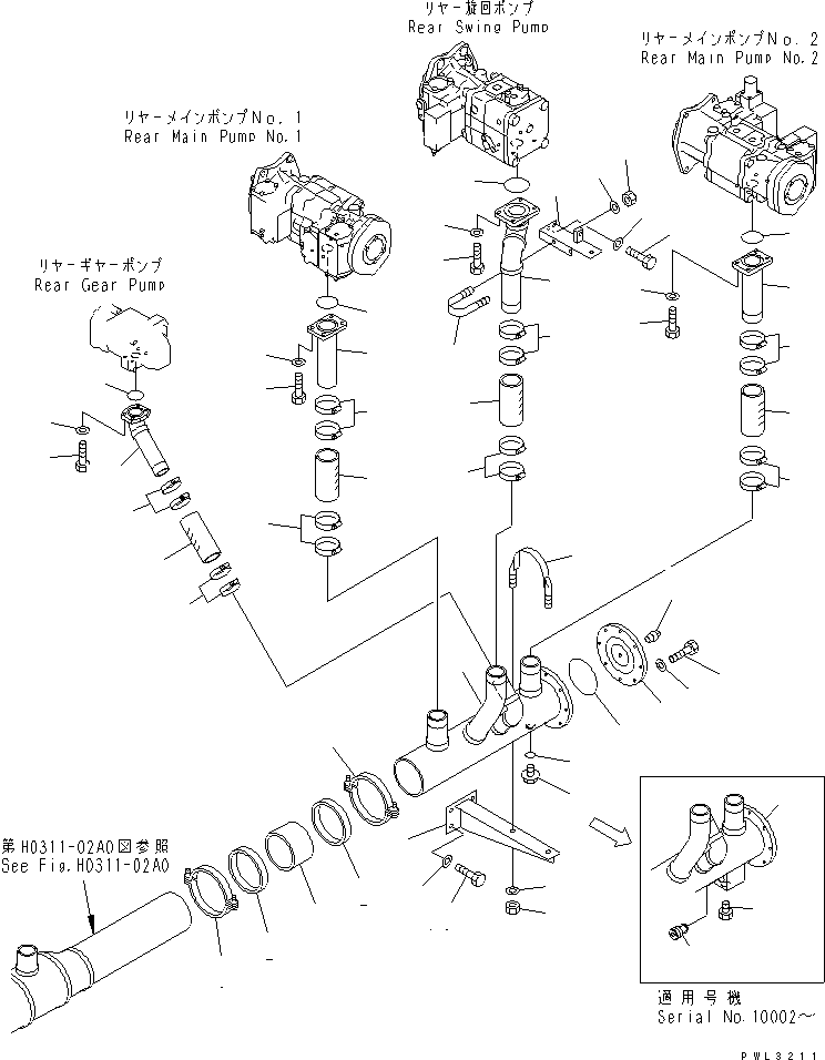 Excavators Komatsu / PC1800-6 S/N 10001-UP(pc1800-c) / SUCTION LINE (REAR ENGINE SIDE)(180220 : H0311-03A0)