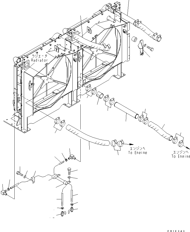 Komatsu parts book diagram for PC1800-6-M1 S/N 10001-UP: COOLING (DRAIN PIPING)(#11002-11016)