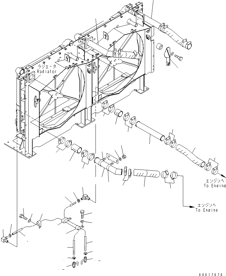 Komatsu parts book diagram for PC1800-6-M1 S/N 10001-UP: COOLING (DRAIN PIPING)(#11017-)