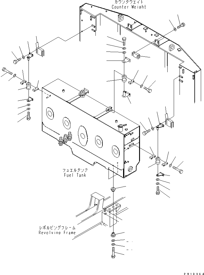 Komatsu parts book diagram for PC1800-6-M1 S/N 10001-UP: FUEL TANK (CUSHION)(#11002-)
