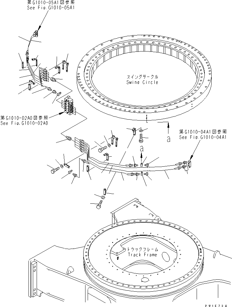 Komatsu parts book diagram for PC1800-6-M1 S/N 10001-UP: AUTO GREASE PIPING (SWING CIRCLE LUBRICATION ? FRONT)(#10005-)