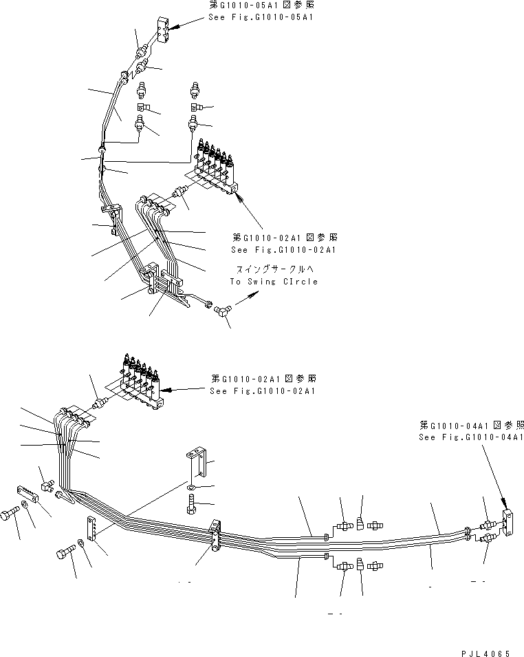 Komatsu parts book diagram for PC1800-6-M1 S/N 10001-UP: AUTO GREASE PIPING (SWING CIRCLE LUBRICATION ? FRONT) (FOR LINCOLN)(#10005-)