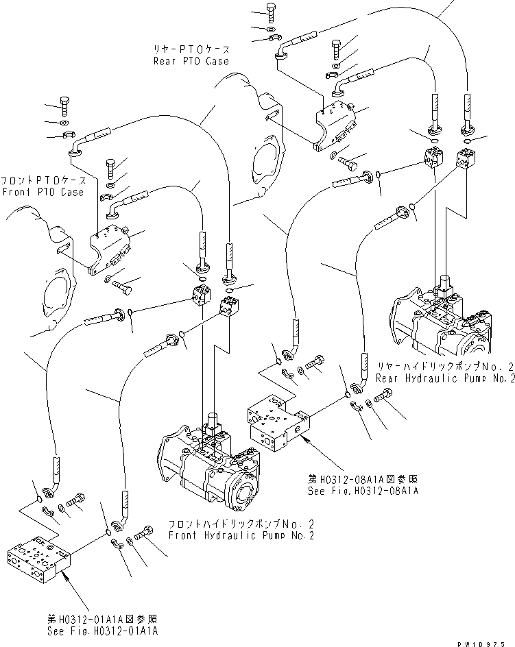 Komatsu parts book diagram for PC1800-6-M1 S/N 10001-UP: DELIVERY LINES (NO.2 PUMP TO BLOCK)(#11002-)