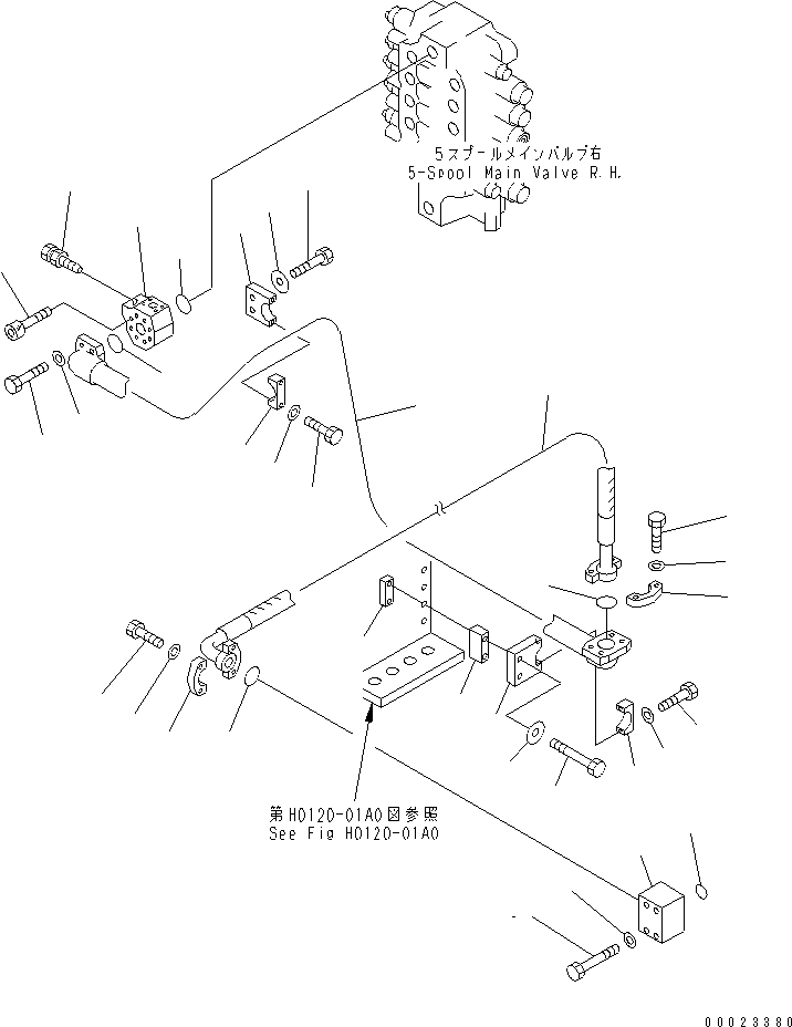 Komatsu parts book diagram for PC1800-6-M1 S/N 10001-UP: DELIVERY LINES (FILTER TO 5-SPOOL VALVE ? R.H.)(#11012-)