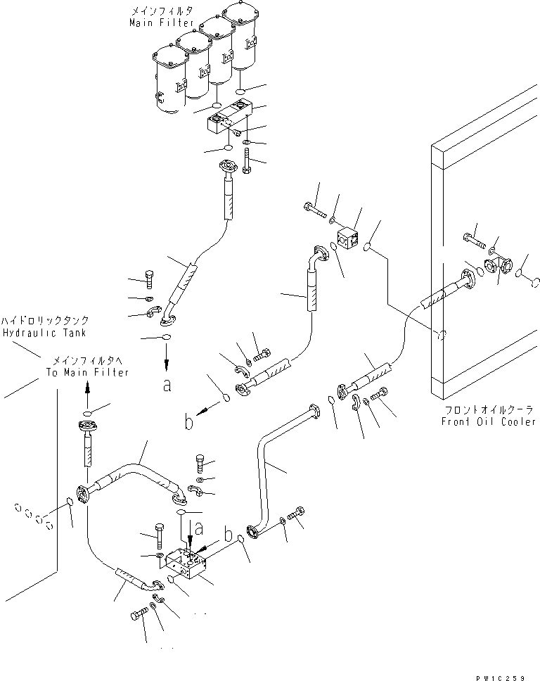 Komatsu parts book diagram for PC1800-6-M1 S/N 10001-UP: OIL COOLER PIPING (FRONT)(#11002-)