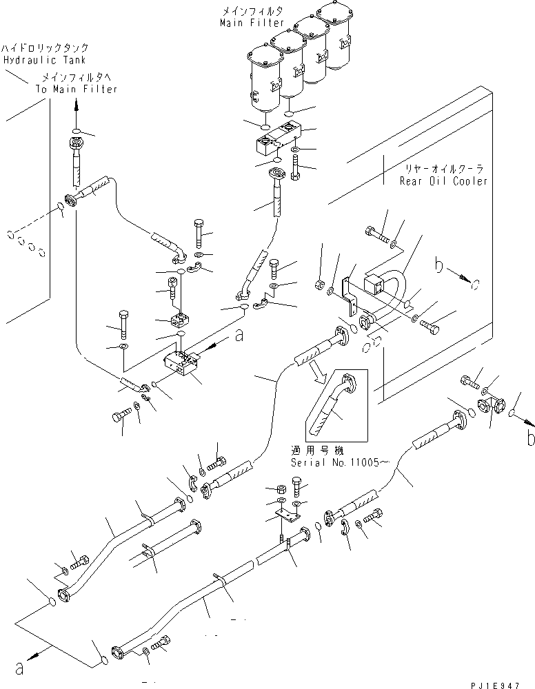 Komatsu parts book diagram for PC1800-6-M1 S/N 10001-UP: OIL COOLER PIPING (REAR)(#11002-)