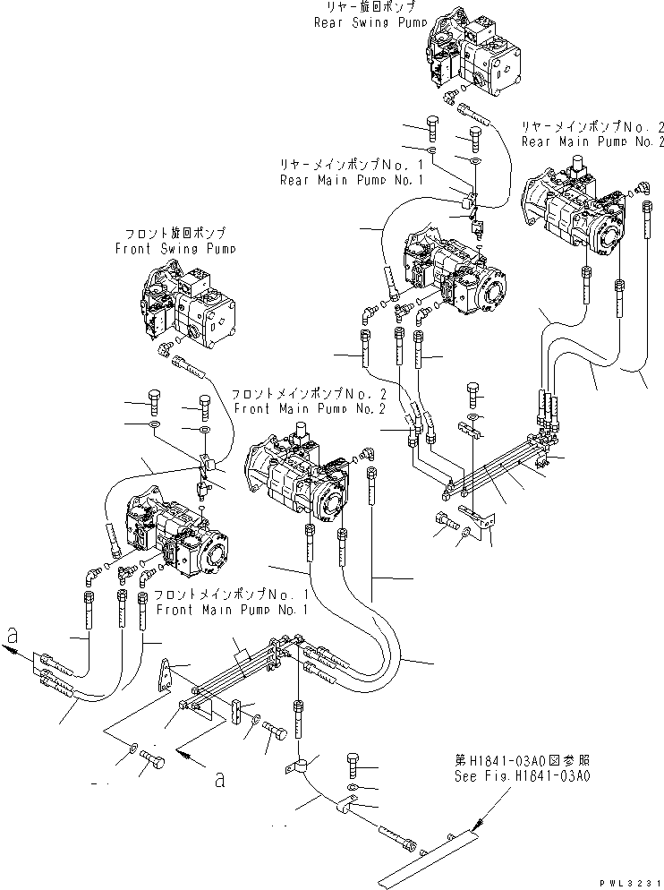 Komatsu parts book diagram for PC1800-6-M1 S/N 10001-UP: PUMP TO SAFETY LOCK VALVE PIPING