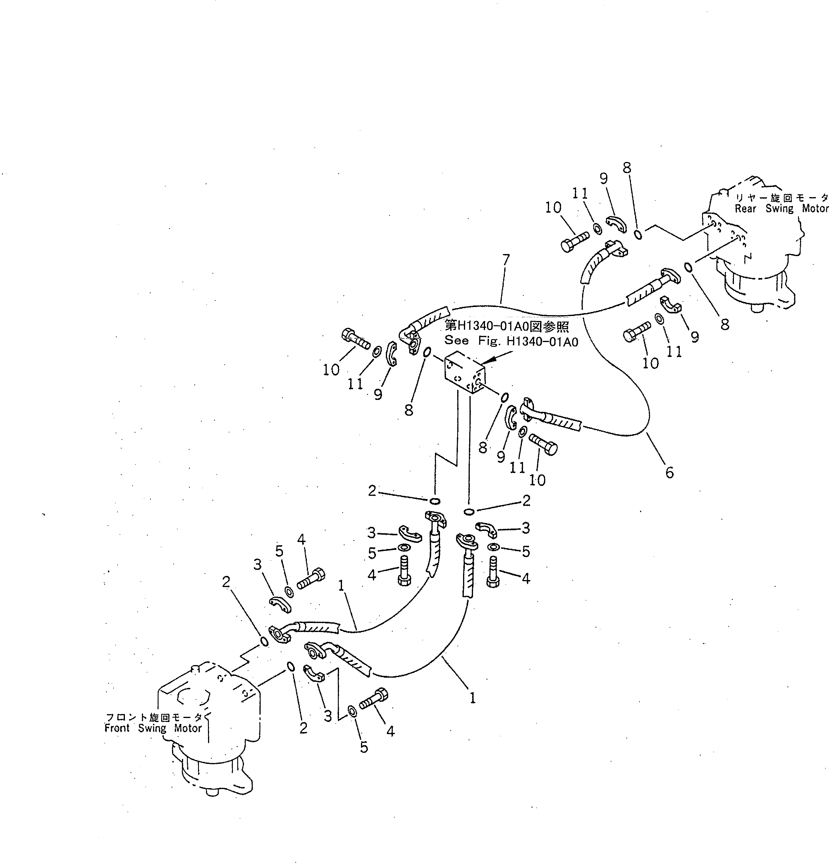 Komatsu parts book diagram for PC1800-6-M1 S/N 10001-UP: SWING LINES (BLOCK TO MOTOR)