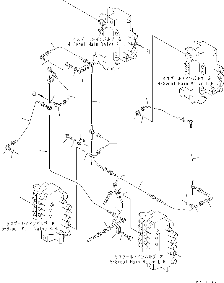 Komatsu parts book diagram for PC1800-6-M1 S/N 10001-UP: CONTROL VALVE PIPING (BUCKET) (FOR BACKHOE)