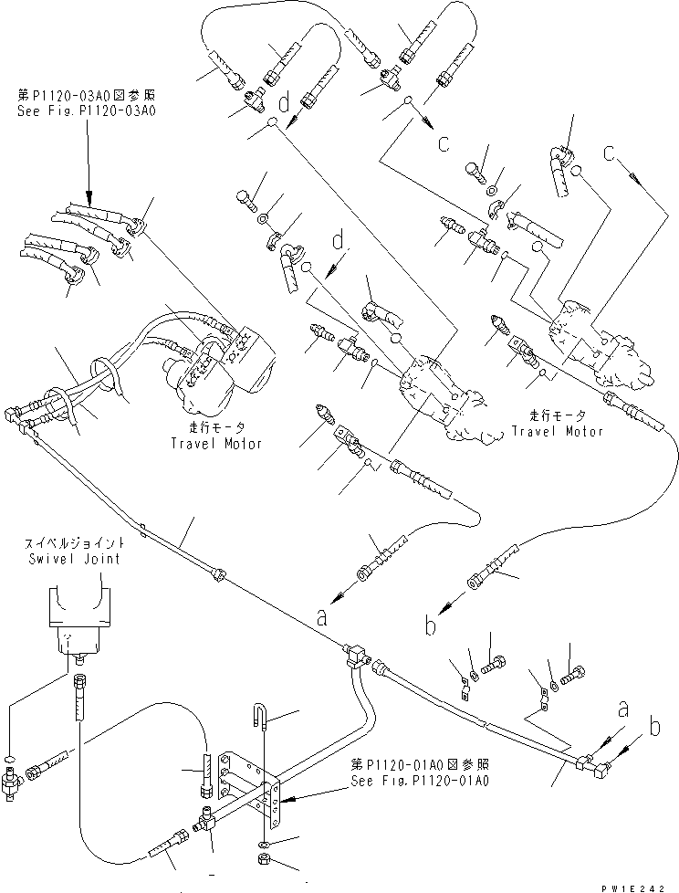 Komatsu parts book diagram for PC1800-6-M1 S/N 10001-UP: TRAVEL PIPING (2/3)(#11002-)