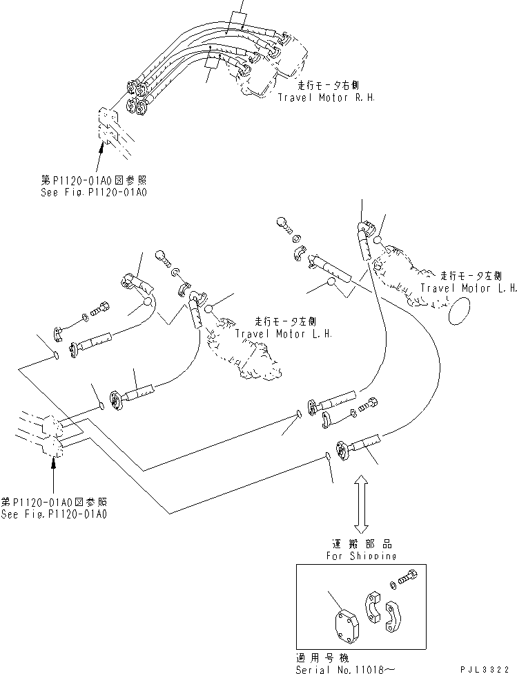 Komatsu parts book diagram for PC1800-6-M1 S/N 10001-UP: TRAVEL PIPING (3/3)