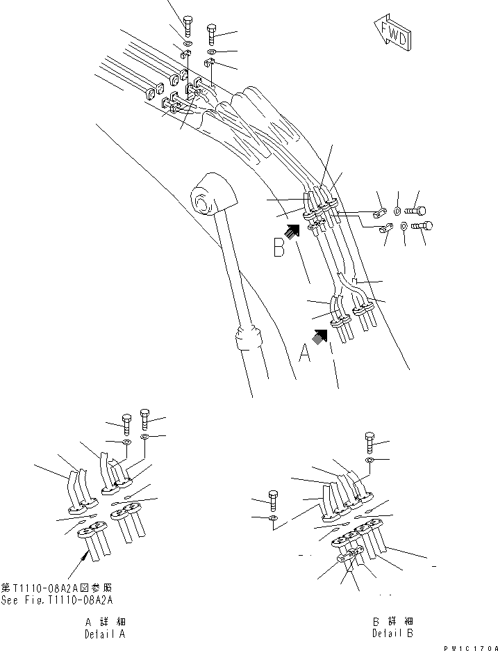 Komatsu parts book diagram for PC1800-6-M1 S/N 10001-UP: BOOM (PIPING) (BOOM CENTER)(#11002-)