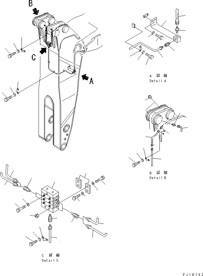 Komatsu parts book diagram for PC1800-6-M1 S/N 10001-UP: ARM (3.9M) (LUBRICATION LINE) (BACKHOE)(#10002-)