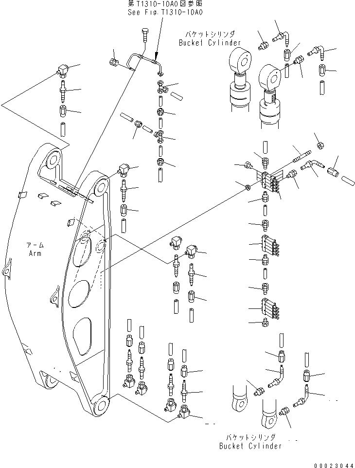 Komatsu parts book diagram for PC1800-6-M1 S/N 10001-UP: WORK EQUIPMENT LUBRICATION PIPING (FOR ARM FOOT PIN) (FOR LOADER) (1/2)(#10001-11005)