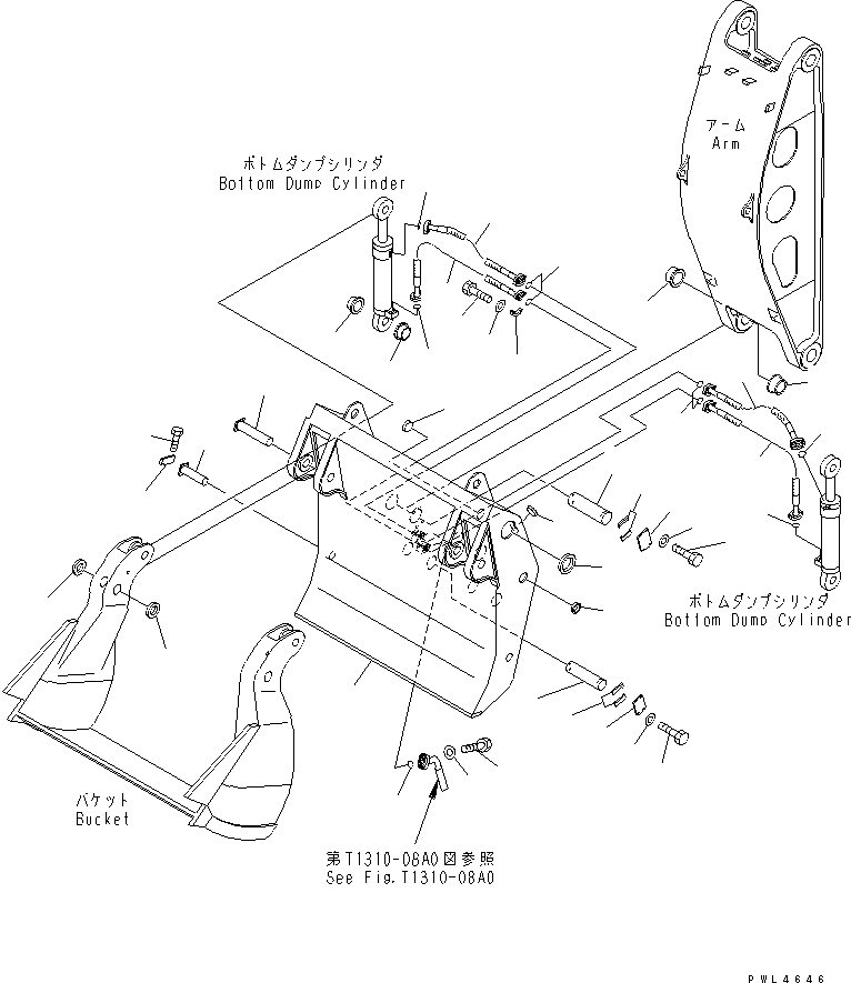 Komatsu parts book diagram for PC1800-6-M1 S/N 10001-UP: BOTTOM DUMP CYLINDER PIPING (BUCKET SIDE) (FOR LOADER)(#10001-11011)