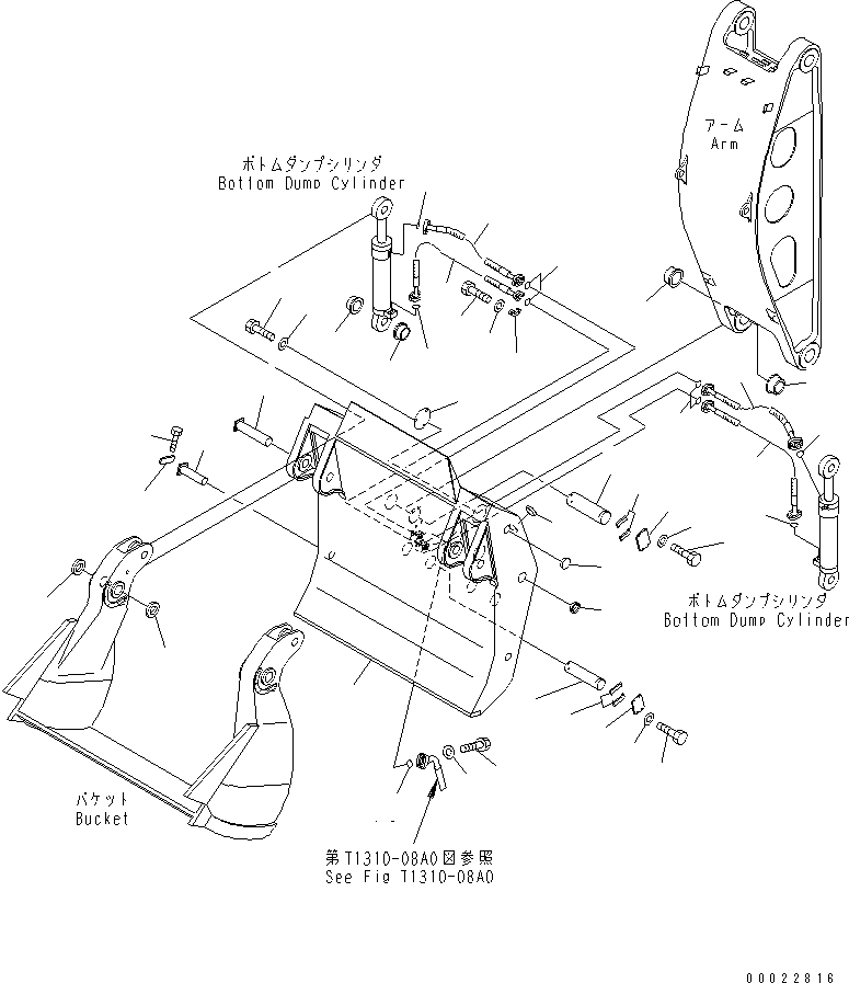 Komatsu parts book diagram for PC1800-6-M1 S/N 10001-UP: BOTTOM DUMP CYLINDER PIPING (BUCKET SIDE) (FOR LOADER)(#11012-)