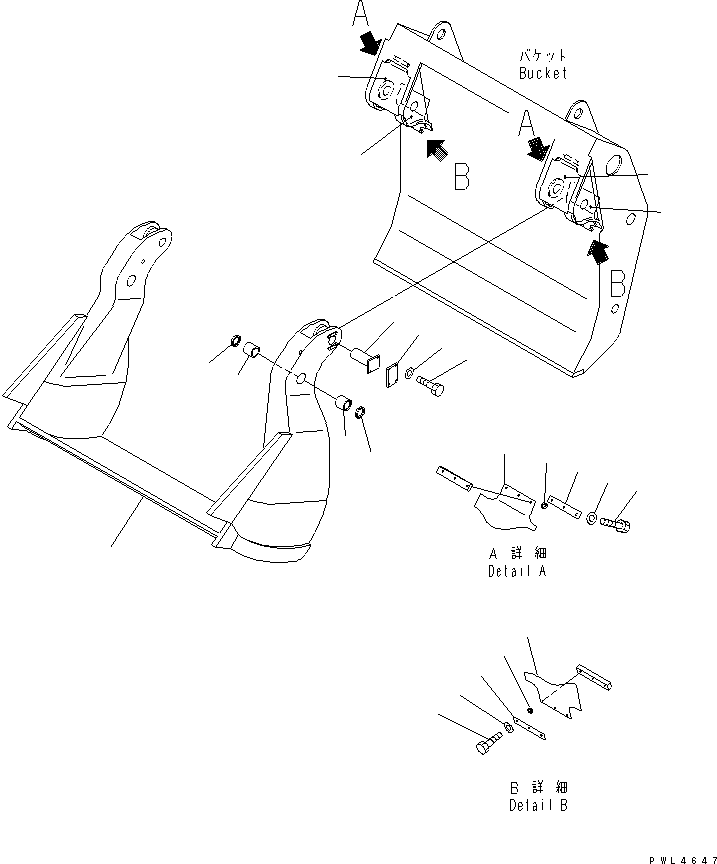 Komatsu parts book diagram for PC1800-6-M1 S/N 10001-UP: BUCKET (10.5M3) (FOR BOTTOM DUMP) (FOR LOADER)(#10001-11011)
