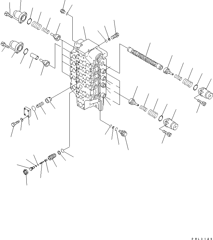 Komatsu parts book diagram for PC1800-6-M1 S/N 10001-UP: MAIN VALVE (5-SPOOL) (1/5)
