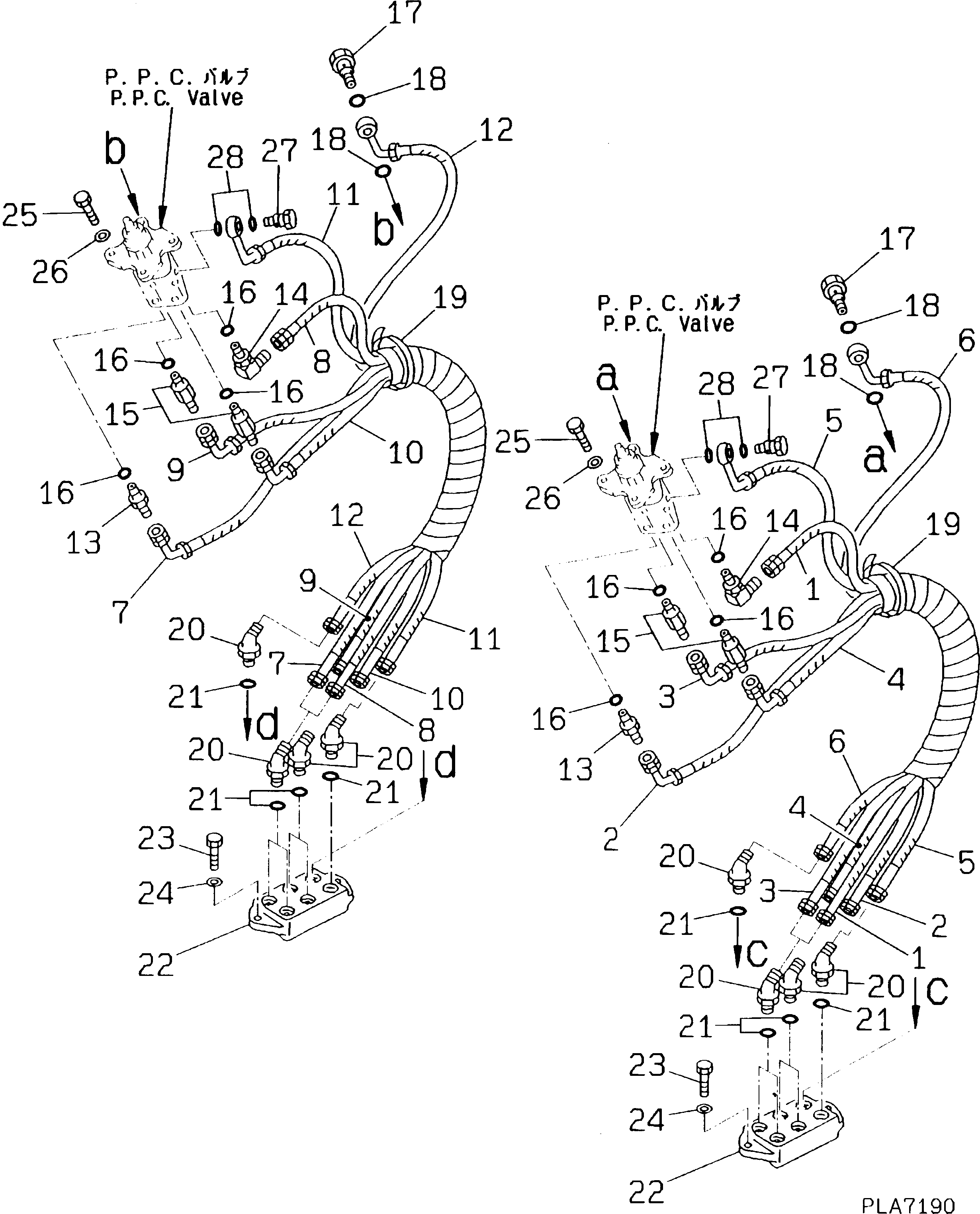 Excavators Komatsu / PC180NLC-5K S/N K20001-UP(pc180nlu) / HYDRAULIC PIPING (P.P.C. VALVE TO/FROM BLOCK)(#K20393-)(120110 : 4511A)
