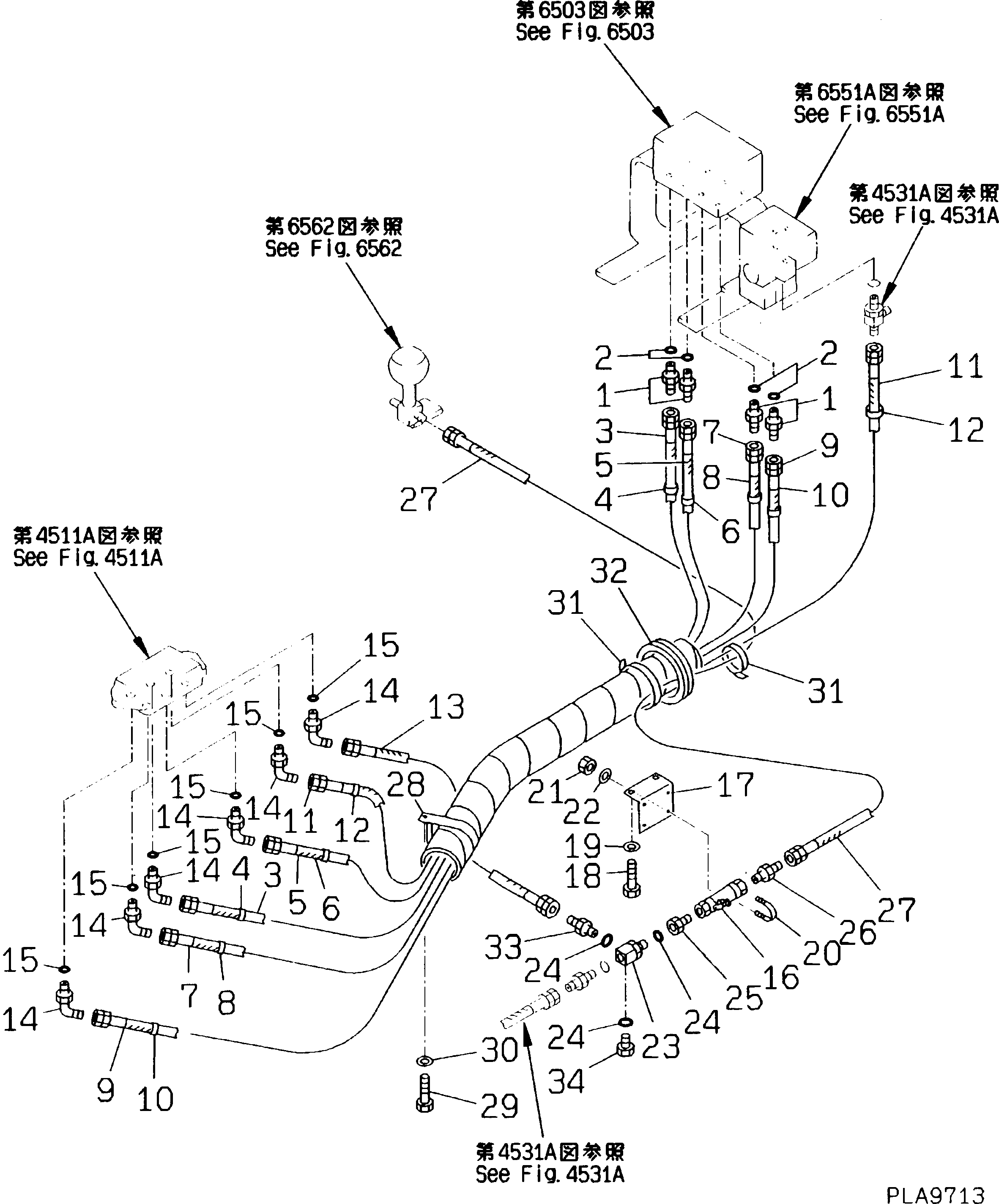 Excavators Komatsu / PC180NLC-5K S/N K20001-UP(pc180nlu) / HYDRAULIC PIPING (WORK EQUIPMENT CONTROL ? L.H.)(#K20393-)(120130 : 4521A)
