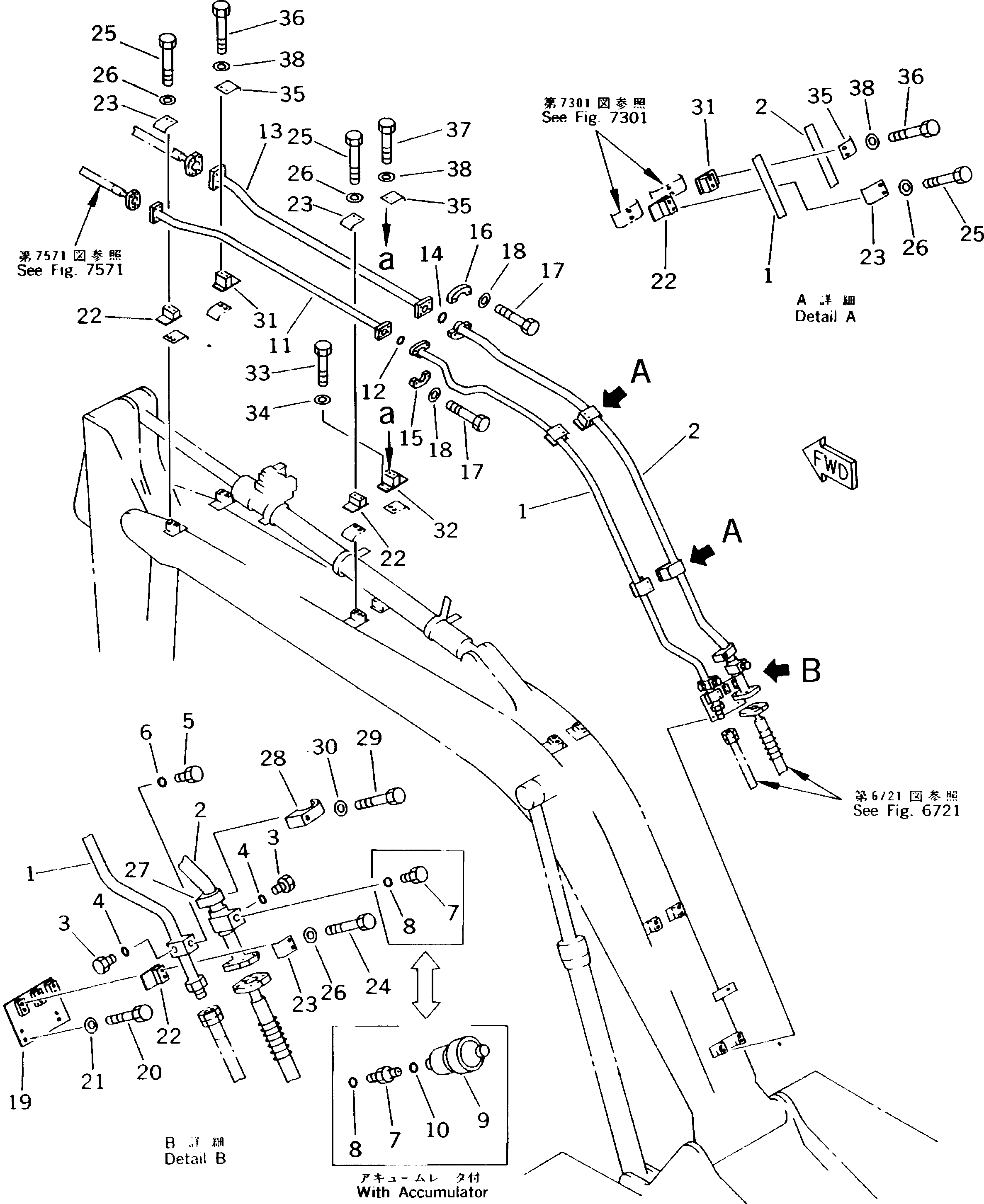 Excavators Komatsu / PC180NLC-5K S/N K20001-UP(pc180nlu) / HYDRAULIC PIPING (ADDITIONAL PIPING LINE) (BOOM SIDE)(#K20001-K20597)(210190 : 7561)