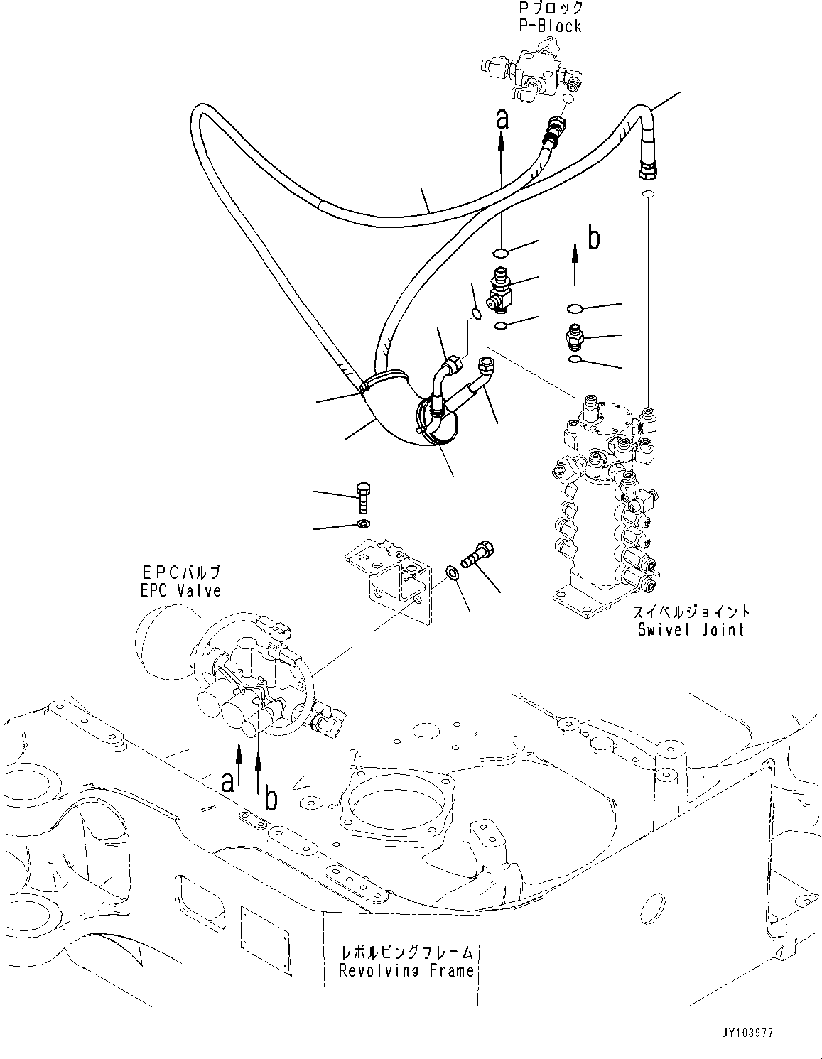 Komatsu parts book diagram for PC18MR-5 S/N F10001 AND UP: CONTROL VALVE, TRAVEL AND PPC LOCK SOLENOID VALVE PIPING
