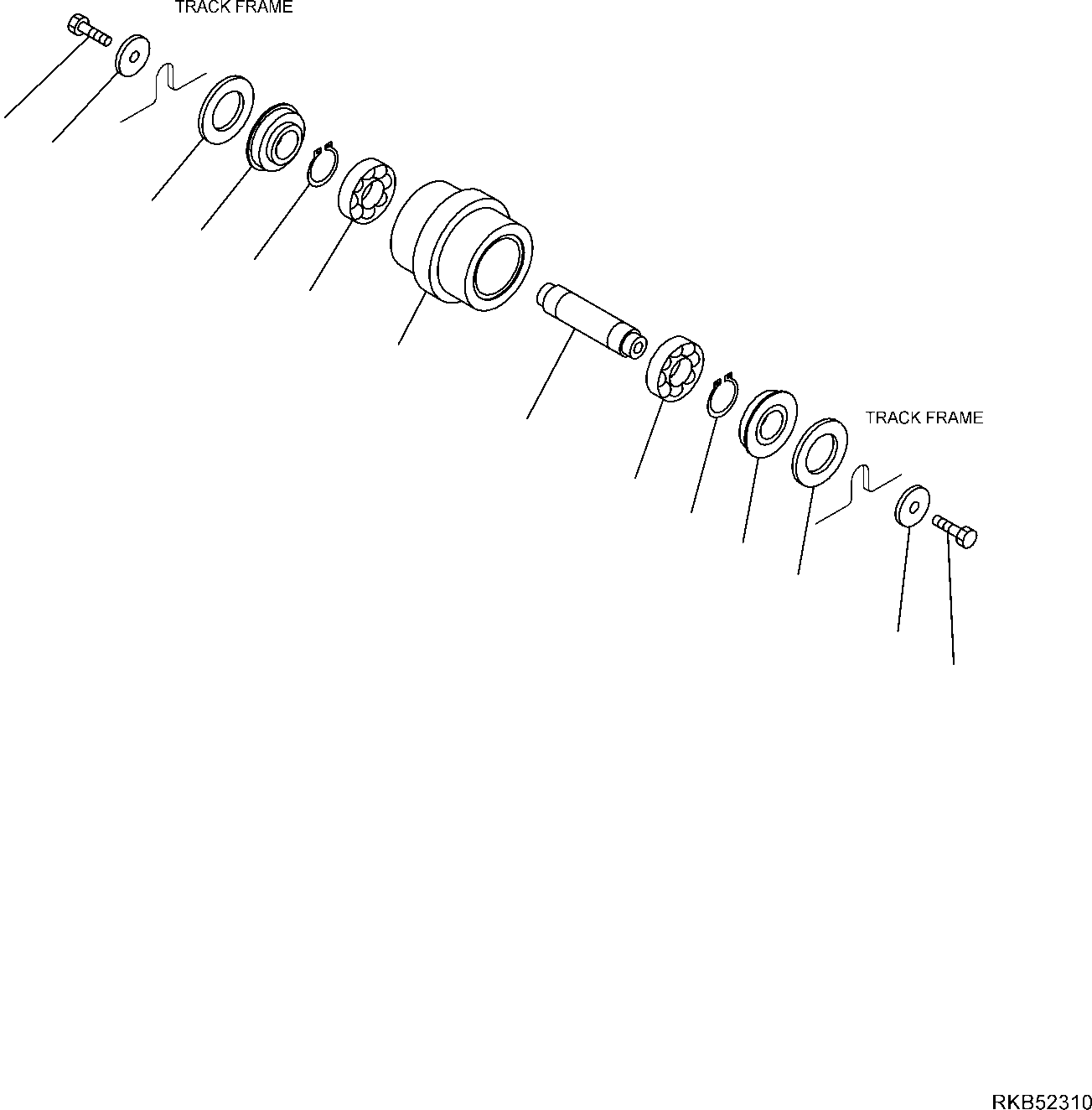 Komatsu parts book diagram for PC18MR-5 S/N F10001 AND UP: TRACK FRAME (RUBBER SHOE), TRACK ROLLER