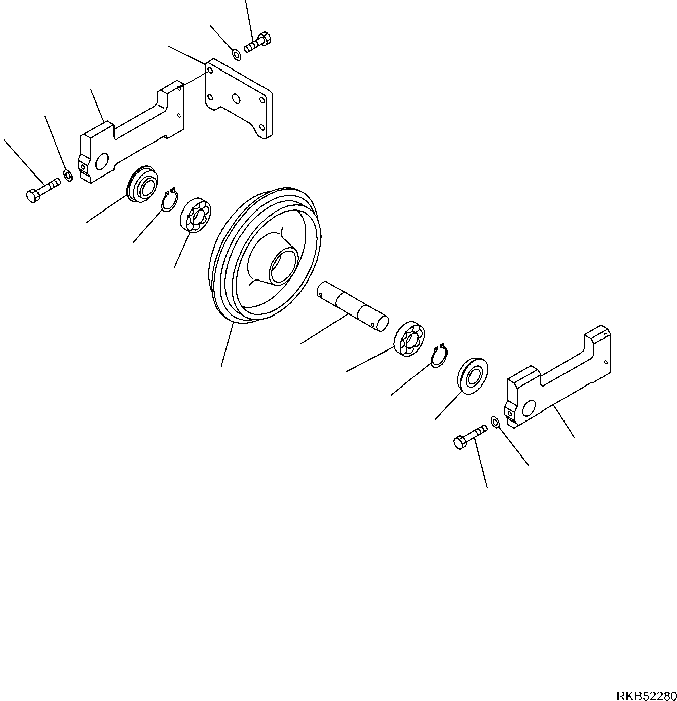 Komatsu parts book diagram for PC18MR-5 S/N F10001 AND UP: TRACK FRAME (RUBBER SHOE), FRONT IDLER