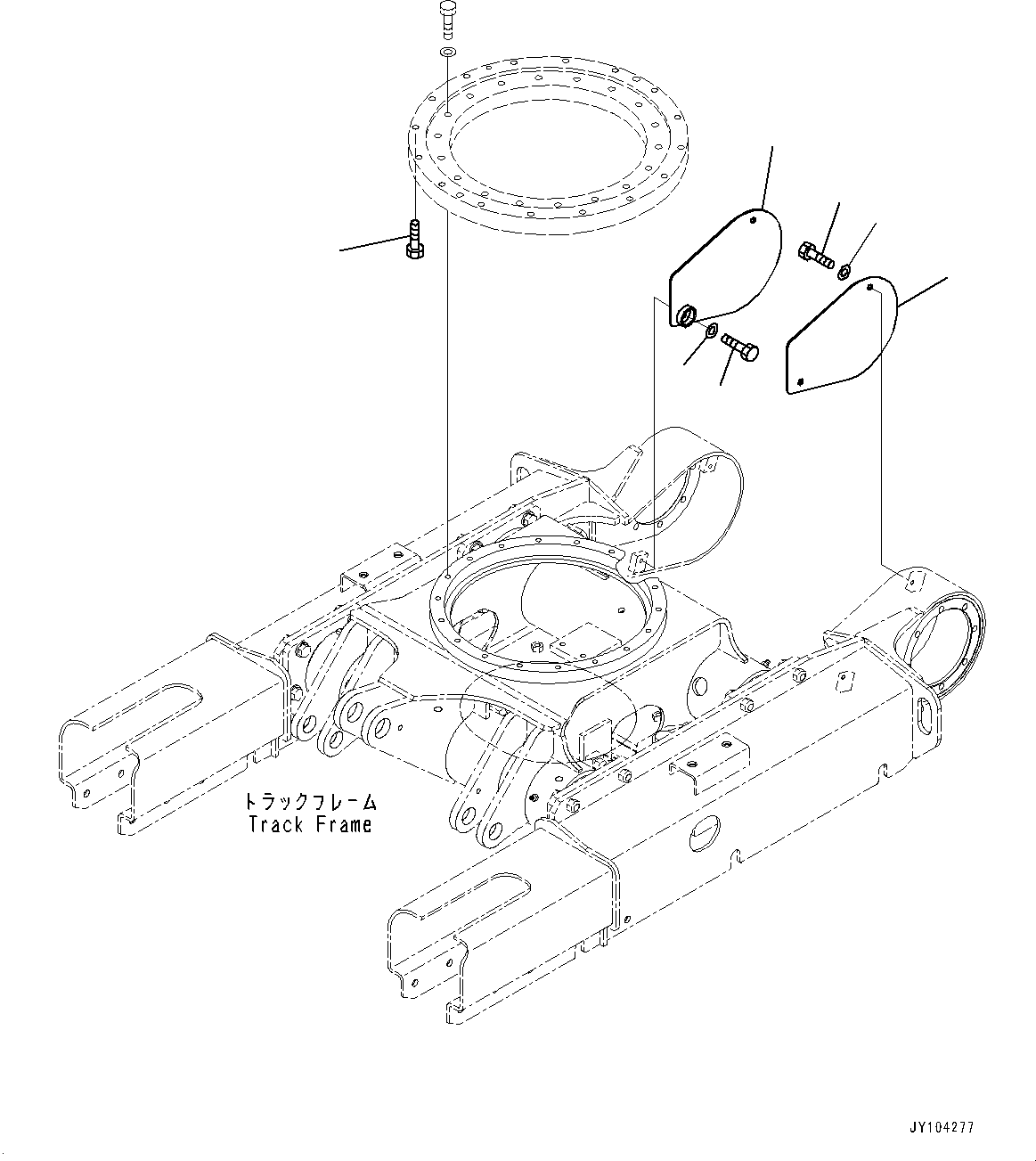 Komatsu parts book diagram for PC18MR-5 S/N F10001 AND UP: TRACK FRAME (RUBBER SHOE), TRACK FRAME COVER