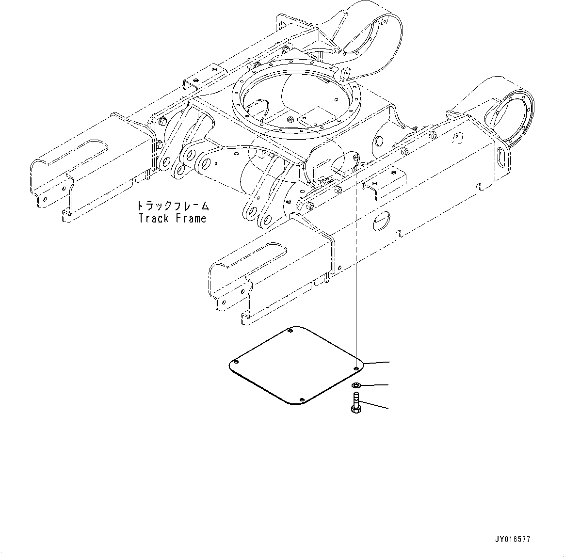 Komatsu parts book diagram for PC18MR-5 S/N F10001 AND UP: TRACK FRAME (RUBBER SHOE), UNDER COVER