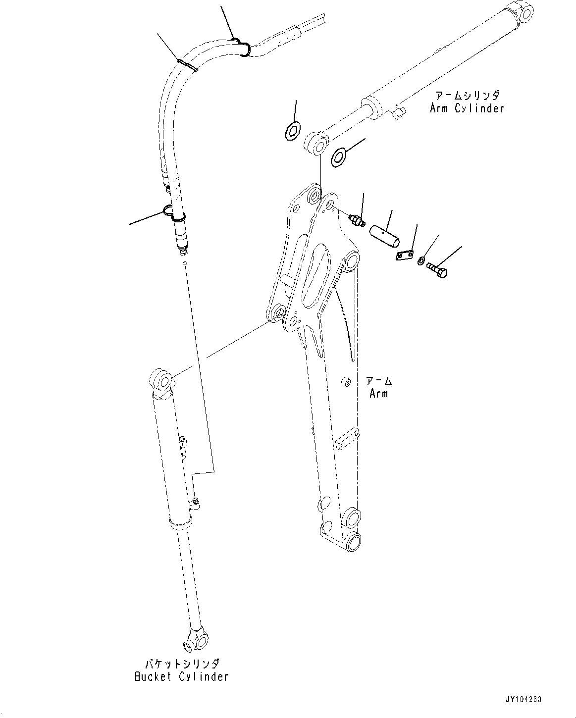 Komatsu parts book diagram for PC18MR-5 S/N F10001 AND UP: ARM UNIT, PIN, ARM CYLINDER