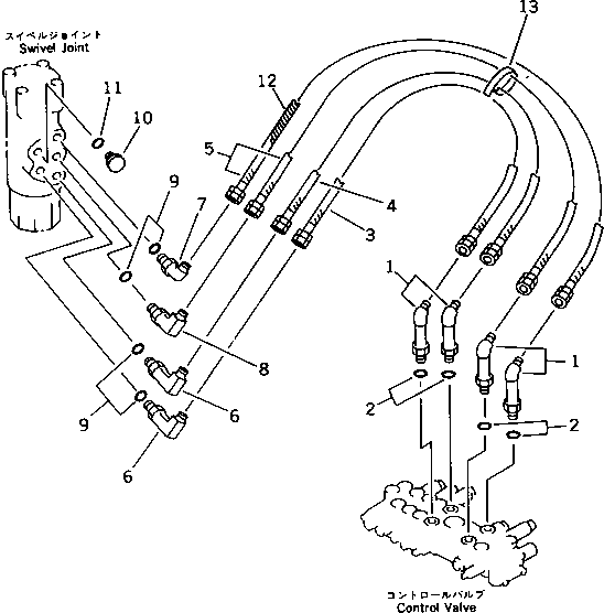 Komatsu parts book diagram for PC20-6 S/N 24001-UP: HYDRAULIC PIPING (TRAVEL AND BLADE LINE)