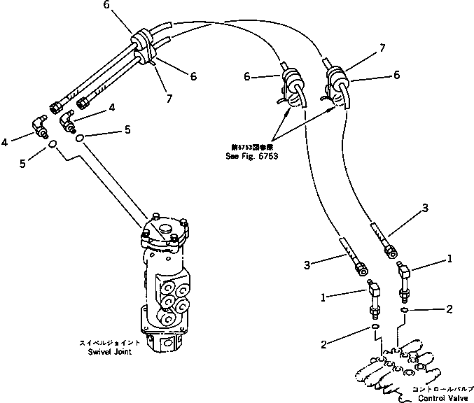 Komatsu parts book diagram for PC20-6 S/N 24001-UP: HYDRAULIC PIPING (TILT CYLINDER LINE) (FOR POWER TILT MECHANICAL ANGLE DOZER)(#29361-)