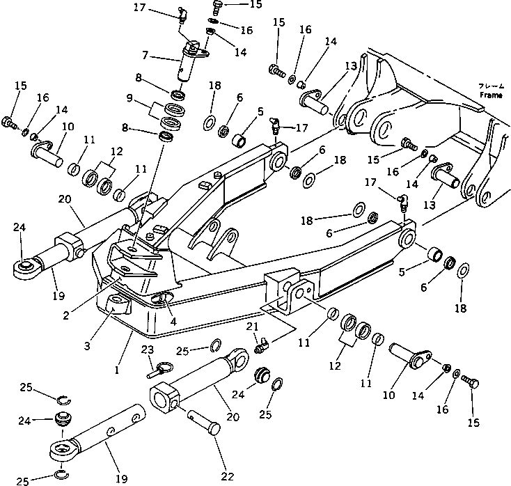 Komatsu parts book diagram for PC20-6 S/N 24001-UP: BLADE FRAME (FOR POWER TILT MECHANICAL ANGLE DOZER)(#29361-)