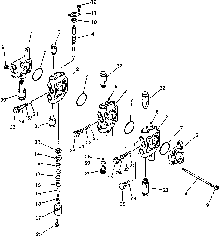 Komatsu parts book diagram for PC20-6 S/N 24001-UP: 3-SPOOL CONTROL VALVE (1/2) (FOR POWER TILT MECHANICAL ANGLE     DOZER)(#29361-)