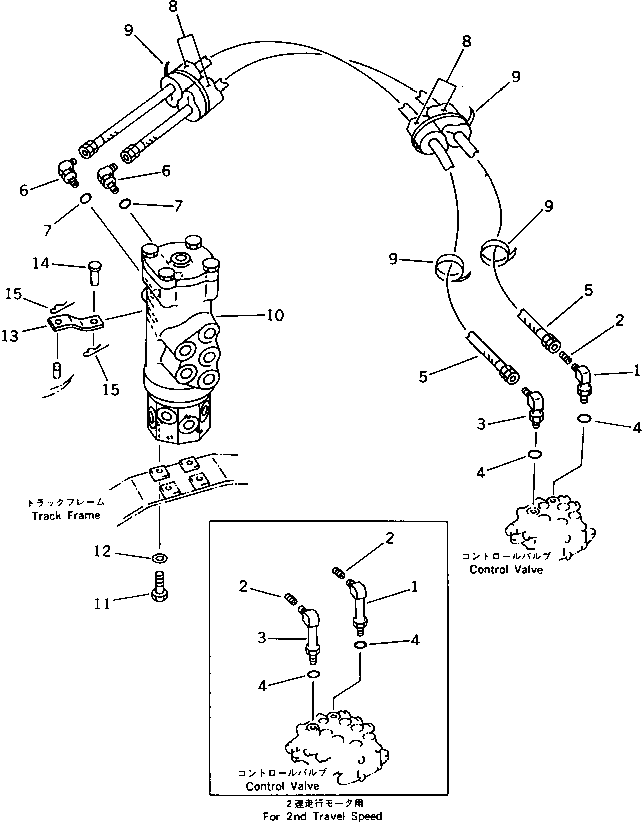 Komatsu parts book diagram for PC20-6 S/N 24001-UP: HYDRAULIC PIPING (BLADE CYLINDER LINE) (CHASSIS SIDE)