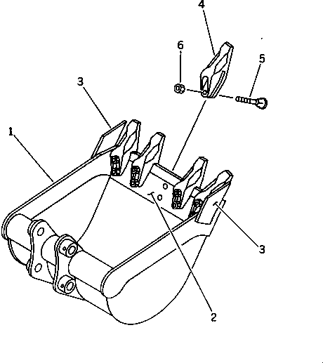 Komatsu parts book diagram for PC20-6 S/N 24001-UP: BUCKET 0.08M3 (MINI 0.13M3) WIDTH 600MM