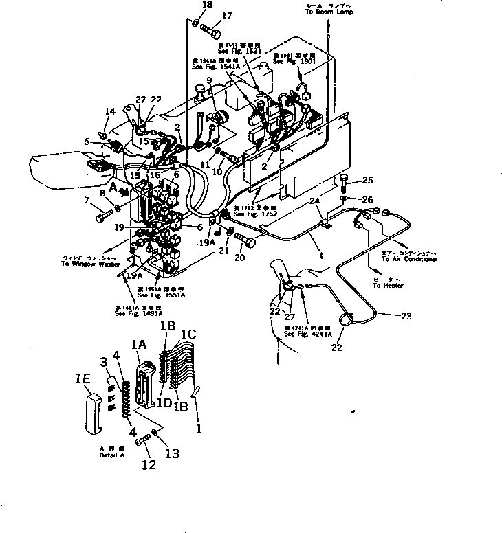 Excavators Komatsu / PC200-5S S/N 45001-UP(pc200-0r) / WIRING IN CAB (FOR PANEL STAND) (FOR WRIST CONTROL)(030210 : 1471A)