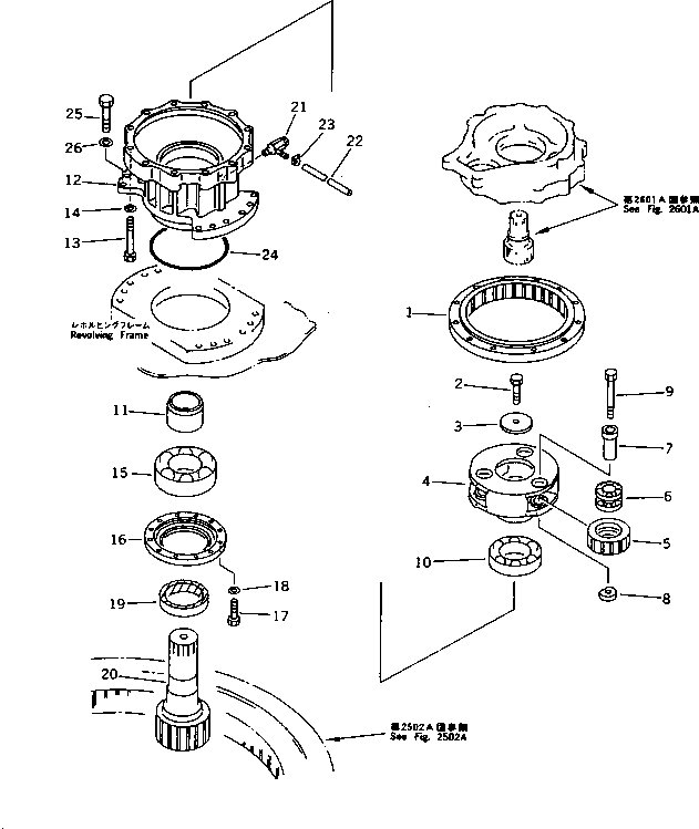 Komatsu parts book diagram for PC200-5 S/N 45001-UP: SWING MACHINERY (2/2)(#58019-)