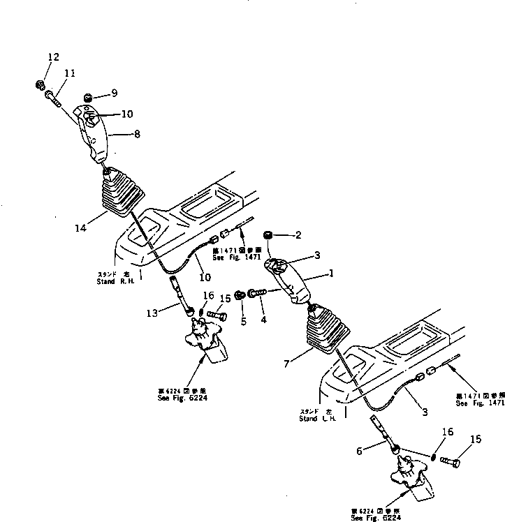 Komatsu parts book diagram for PC200-5 S/N 45001-UP: KNOB AND LEVER (FOR WRIST CONTROL) (#45001-57468 ?57493-58018)
