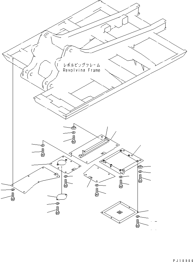 Komatsu parts book diagram for PC200-5 S/N 45001-UP: UNDER COVER (FOR MAIN FRAME AND FRAME R.H.) (HEAVY DUTY) (#57469-57492 ?58019-)