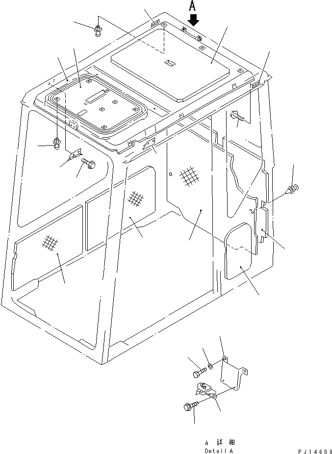 Komatsu parts book diagram for PC200-5 S/N 45001-UP: OPERATOR'S CAB (5/7) (INSIDE COVER) (FOR K.D.C.)
