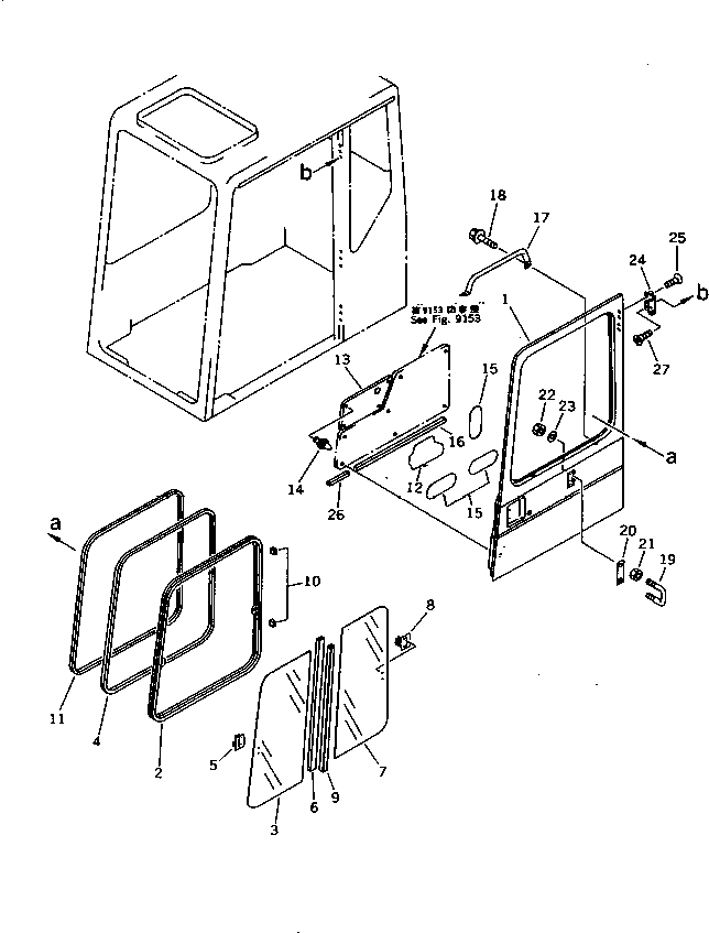 Komatsu parts book diagram for PC200-5 S/N 45001-UP: OPERATOR'S CAB (6/7) (DOOR 1/2) (FOR K.D.C.)