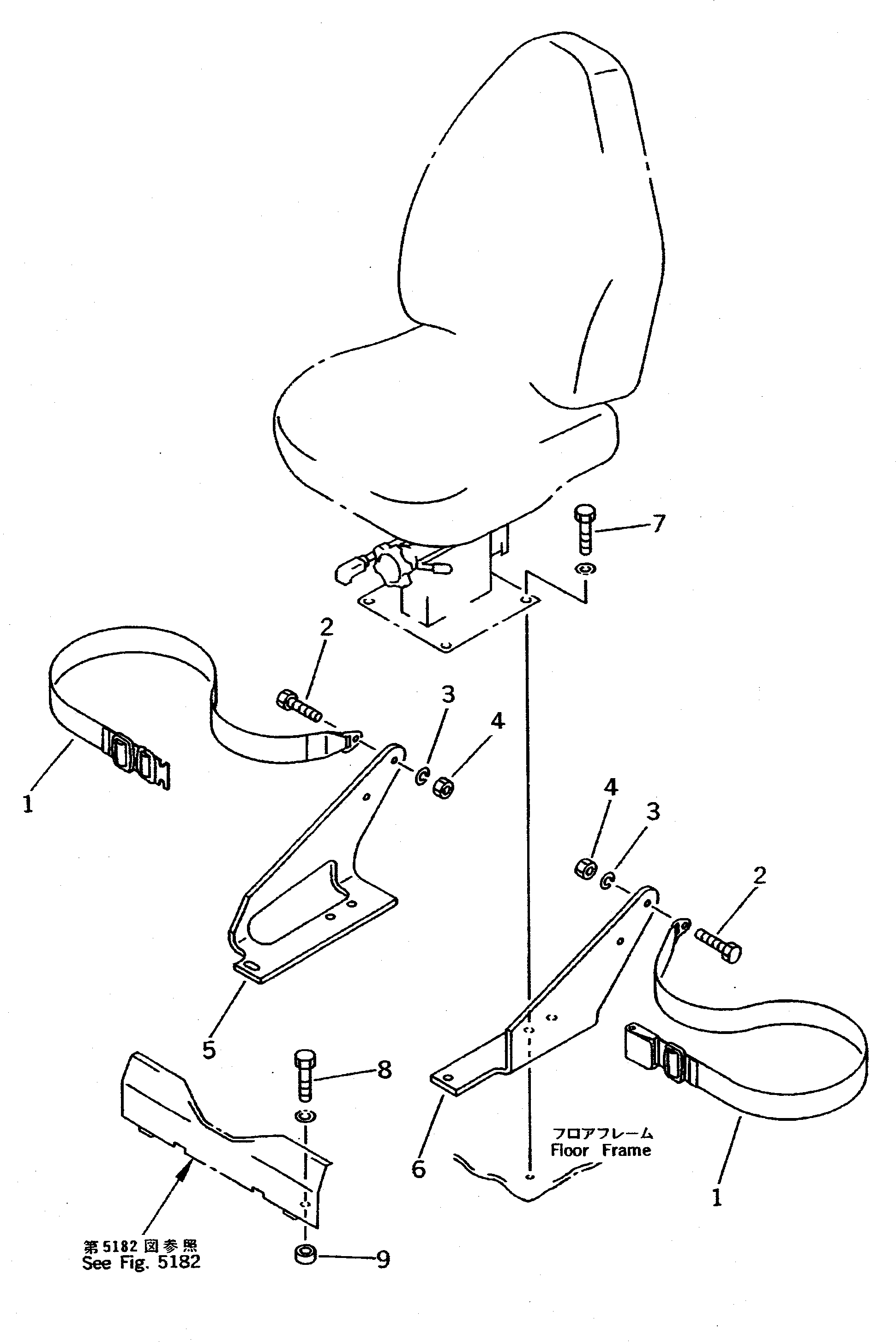Komatsu parts book diagram for PC200-5 S/N 45001-UP: SEAT BELT (FOR WRIST CONTROL)