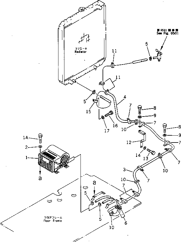 Komatsu parts book diagram for PC200-5 S/N 45001-UP: CAR HEATER AND PIPING (LARGE CAPACITY)