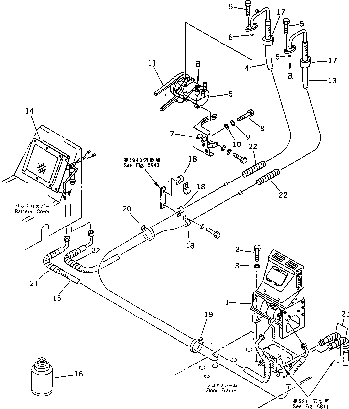Komatsu parts book diagram for PC200-5 S/N 45001-UP: CAR COOLER PIPING (1/2)(#45001-51128)