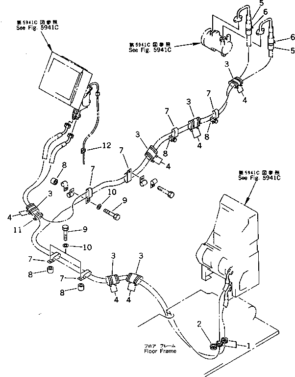 Komatsu parts book diagram for PC200-5 S/N 45001-UP: CAR COOLER PIPING (2/2)(#58019-)