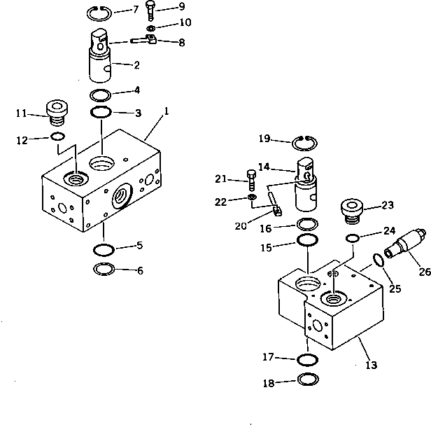 Komatsu parts book diagram for PC200-5 S/N 45001-UP: CROSS VALVE (FOR ADDITIONAL PIPING) (#45001-57468 ?57493-58018)