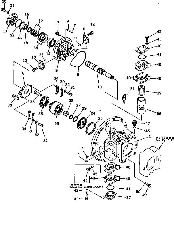 Komatsu parts book diagram for PC200-5 S/N 45001-UP: HYDRAULIC PUMP (2/13) (PUMP SUB ASS'Y ? FRONT)
